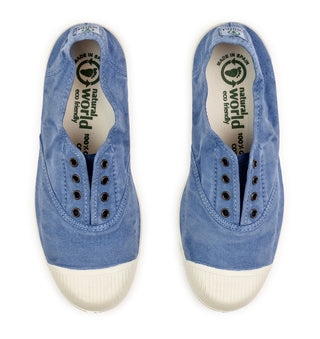 ZAPATILLA LONA INGLES SIN CORDONES CELESTE.