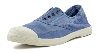 ZAPATILLA LONA INGLES SIN CORDONES CELESTE.