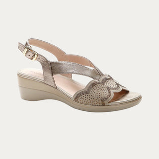 SANDALIAS DE CUÑA VANITY ORO