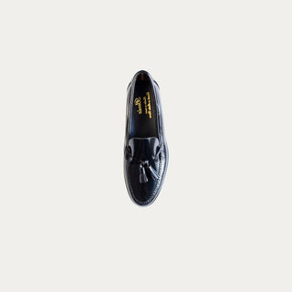 MOCASIN DE PIEL BORLAS NEGRO.
