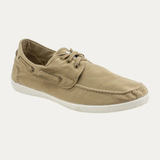 Náutico Beviá Elbrus Camel de lona con cordones, diseño ligero y suela flexible, ideal para verano.
