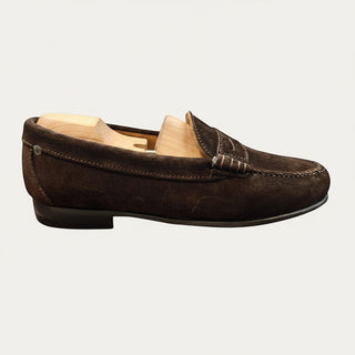 Mocasín antifaz de ante marrón para hombre Beviá, zapato artesanal de piel fabricado en España
