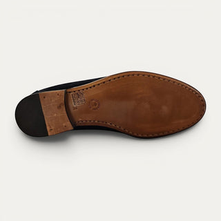 Suela de mocasín de ante verde con borlas para hombre Beviá, zapato artesanal de piel fabricado en España